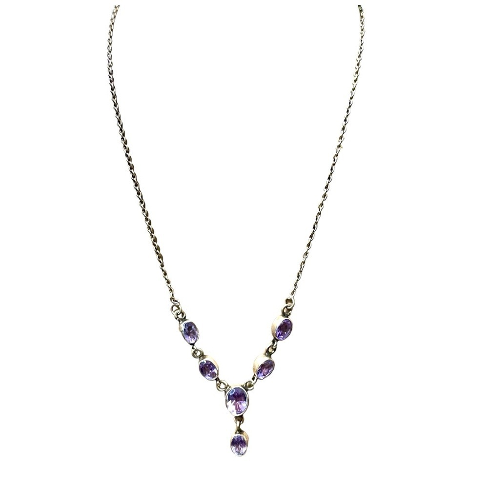 Vintage Amethyst & Sterling Y-Shaped Necklace 16”